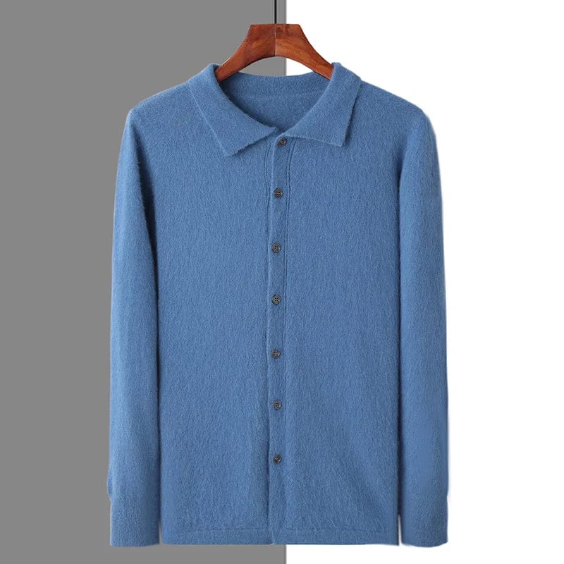 men's-blue-knit-jacket-with-button-facing-and-classical-collar