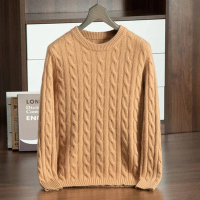 men's-sweater-with-knit-pattern-in-yellow-camel-classic-design-from-wool-blend