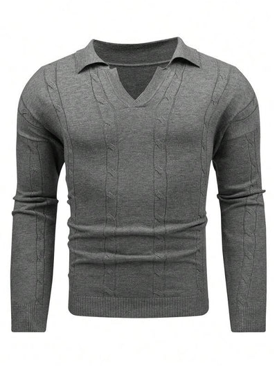 Pull en cachemire gris pour homme avec patte de boutonnage et col vintage-élégant