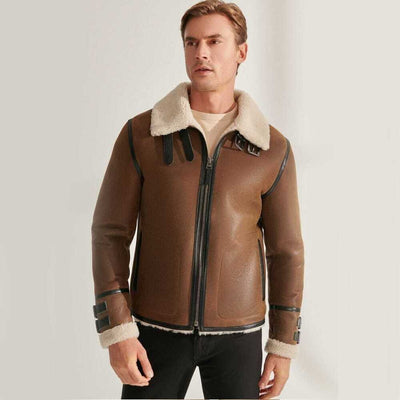 veste en cuir pour homme avec col en fourrure et fermeture éclair, finition noble, pour une mode hivernale intemporelle