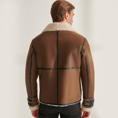 veste en cuir pour homme avec col en fourrure et fermeture éclair, finition noble, pour une mode hivernale intemporelle