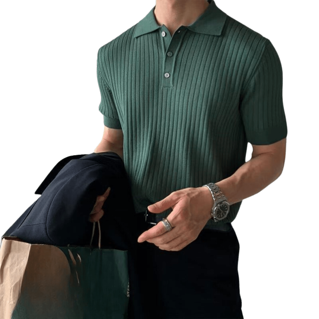 Homme-manches-courtes-côtes-vert-polo avec-boutonnage