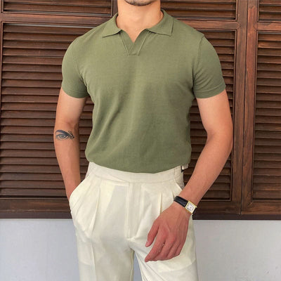 Homme-vert olive-polo chemise-col-indémodable-et-élégant