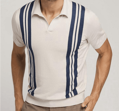 Polo rayé pour homme en abricot avec des rayures bleues et un look vintage