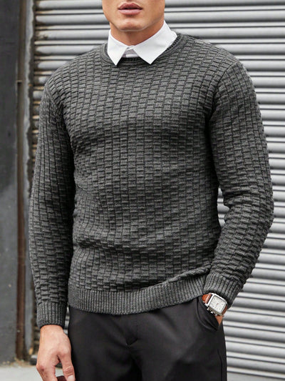 Homme-pull-gris foncé-motif-structuré-style-élégant-inspiré-vintage