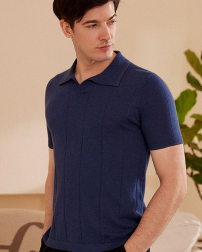 homme-polo chemise en cachemire-bleu