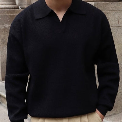 pull-over-homme-col-polo-coupe-décontractée-maille-douce-élégance-classique