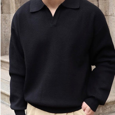 pull-over-homme-col-polo-coupe-décontractée-maille-douce-élégance-classique