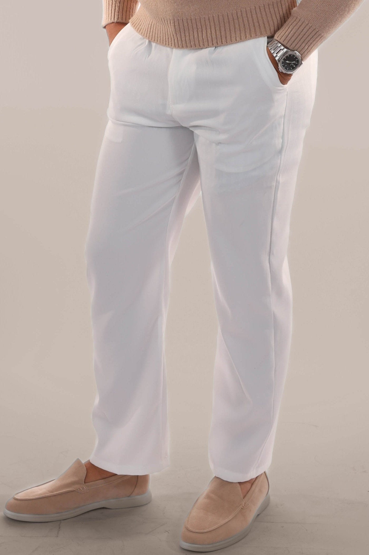 homme-pantalon-blanc-de-lin-coupe-droite-élastique-taille-classique-vêtements-d'été