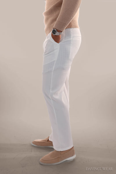 homme-pantalon-blanc-de-lin-coupe-droite-élastique-taille-classique-vêtements-d'été