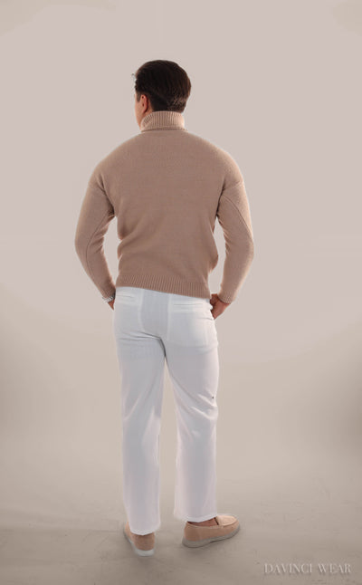 homme-pantalon-blanc-de-lin-coupe-droite-élastique-taille-classique-vêtements-d'été