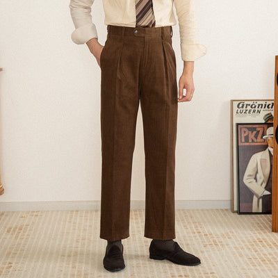 Pantalon large à taille haute pour hommes avec look vintage et couture plissée élégante