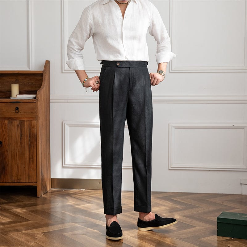 Pantalon en lin noir pour hommes - modèle classique - qui respire l'élégance