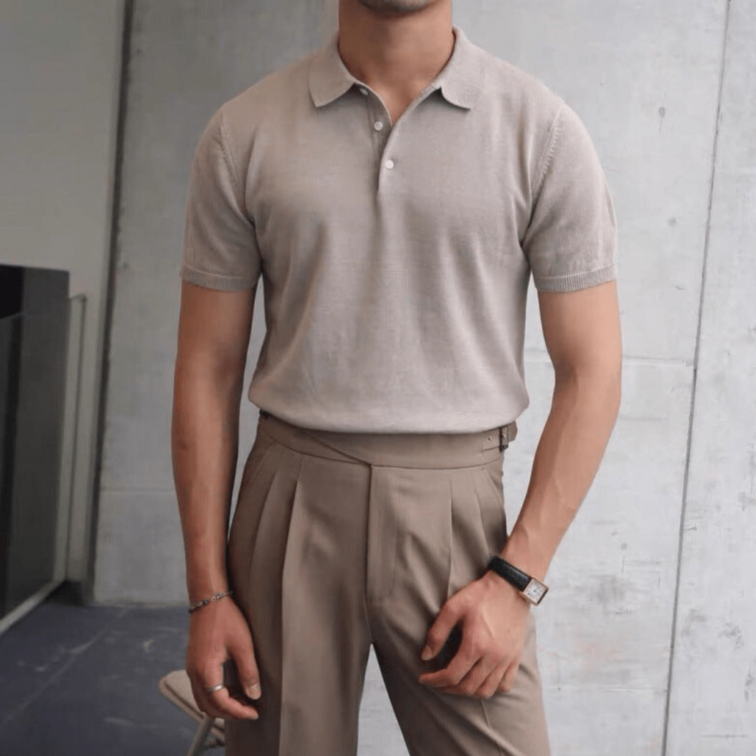 Hommes-beige-Samba-Polohemd-vintage-inspiré-style-classique-passe