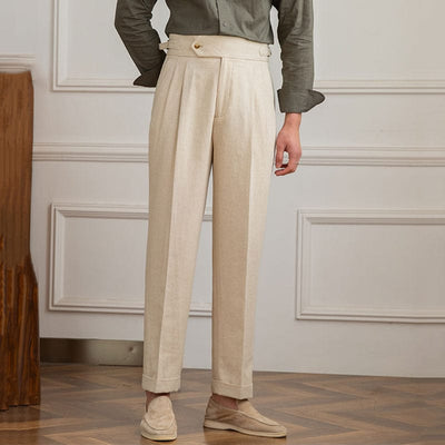 pantalon en lin pour homme-beige-style-classique-modèle-élégant-existant