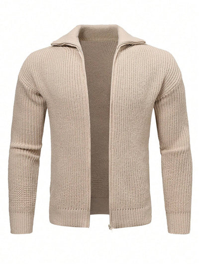 Cardigan-beige-homme-col ouvert-et-design-rustique