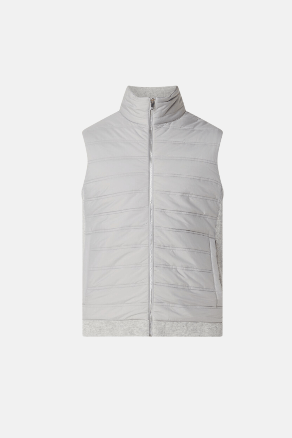 Gilet matelassé gris avec fermeture éclair et design décontracté