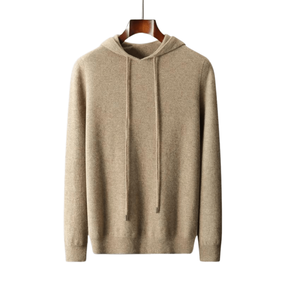 sweat à capuche homme-beige-en-cashmere-de-luxe-avec-fermeture-éclair-et-cordon