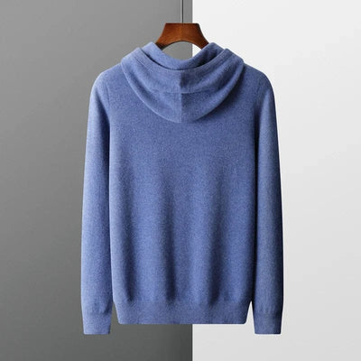 sweat à capuche homme-bleu-en-cashmere-de-luxe-avec-fermeture-éclair-et-cordon