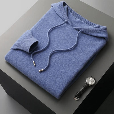 sweat à capuche homme-bleu-en-cashmere-de-luxe-avec-fermeture-éclair-et-cordon