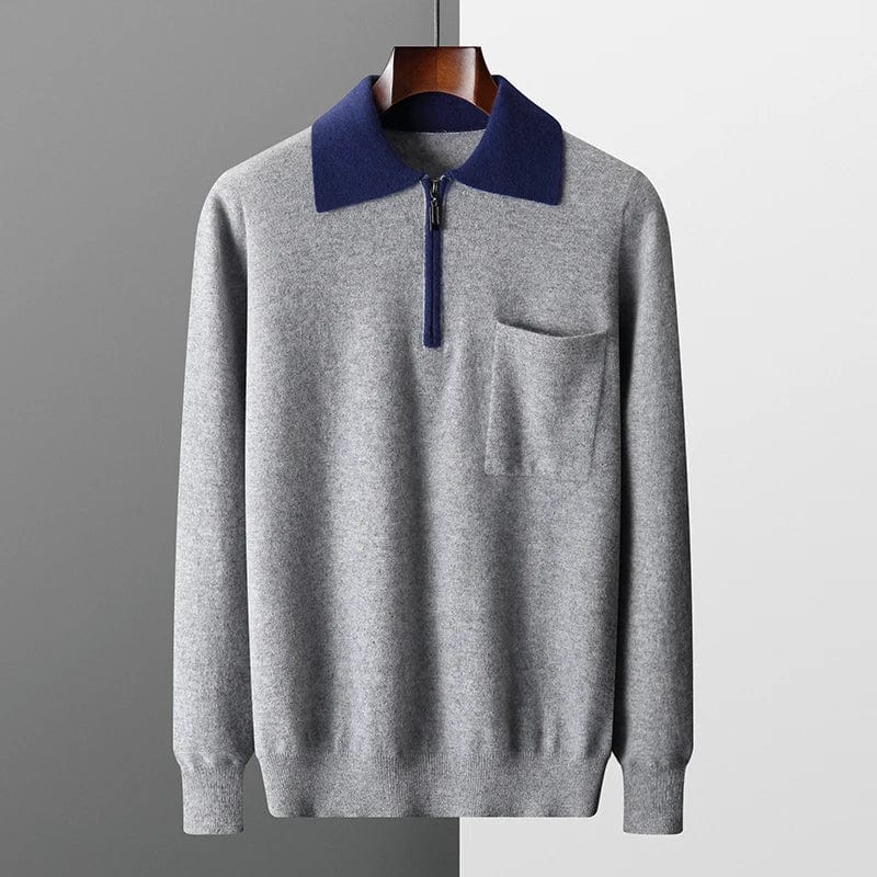 Pull-over en tricot bleu pour hommes-col orange-et-fermeture-éclair-combinant-style-élégant-et-confort".