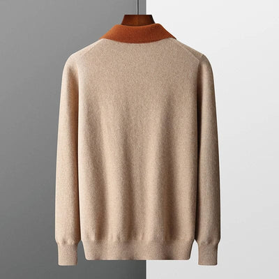 Pull en tricot beige pour hommes-col orange-et-zip-combine-style-élégant-et-confort