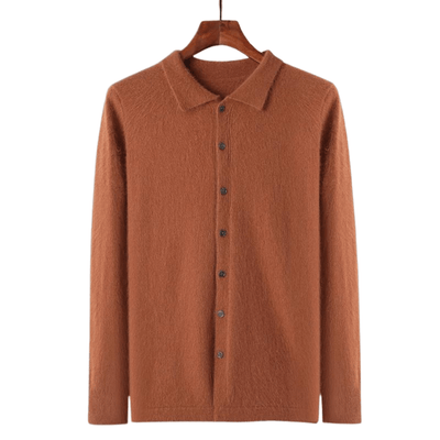 Cardigan en poil de chameau pour hommes avec patte de boutonnage et col classique