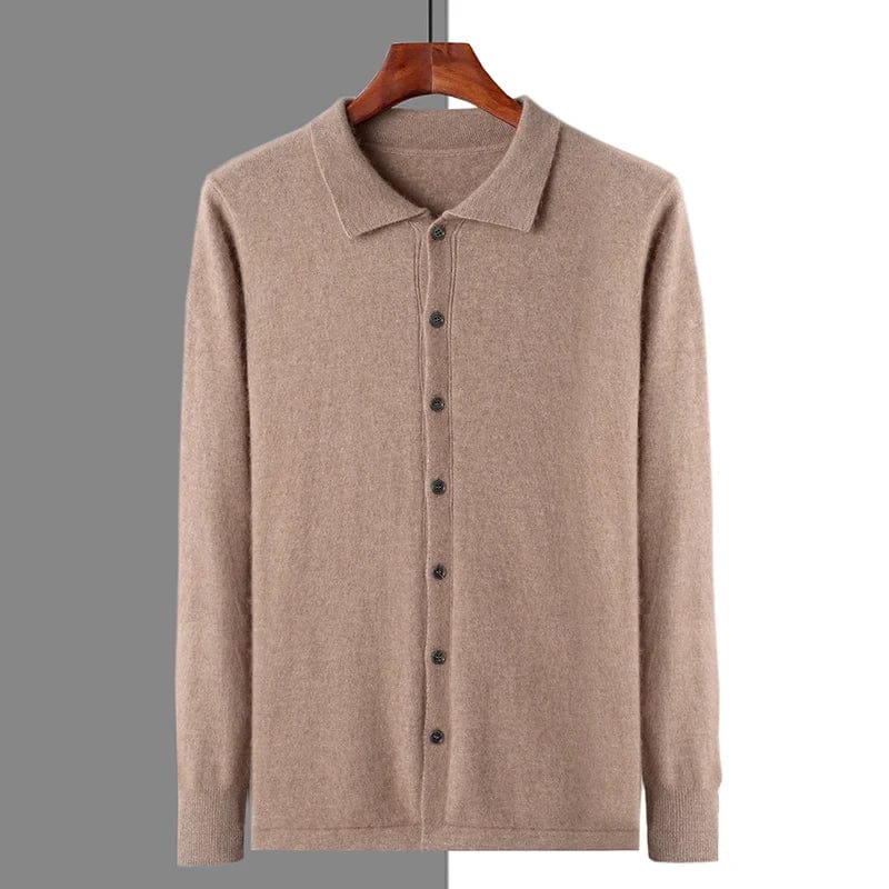 Cardigan en poil de chameau pour hommes avec patte de boutonnage et col classique