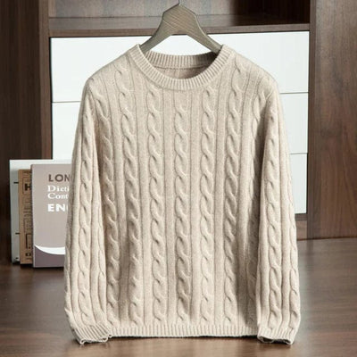 pull-over-homme-torsadé-beige-design-classique-mélange-de-laine